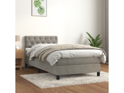 Cama Box Spring Con Colchón Terciopelo Gris Claro 80x200 Cm