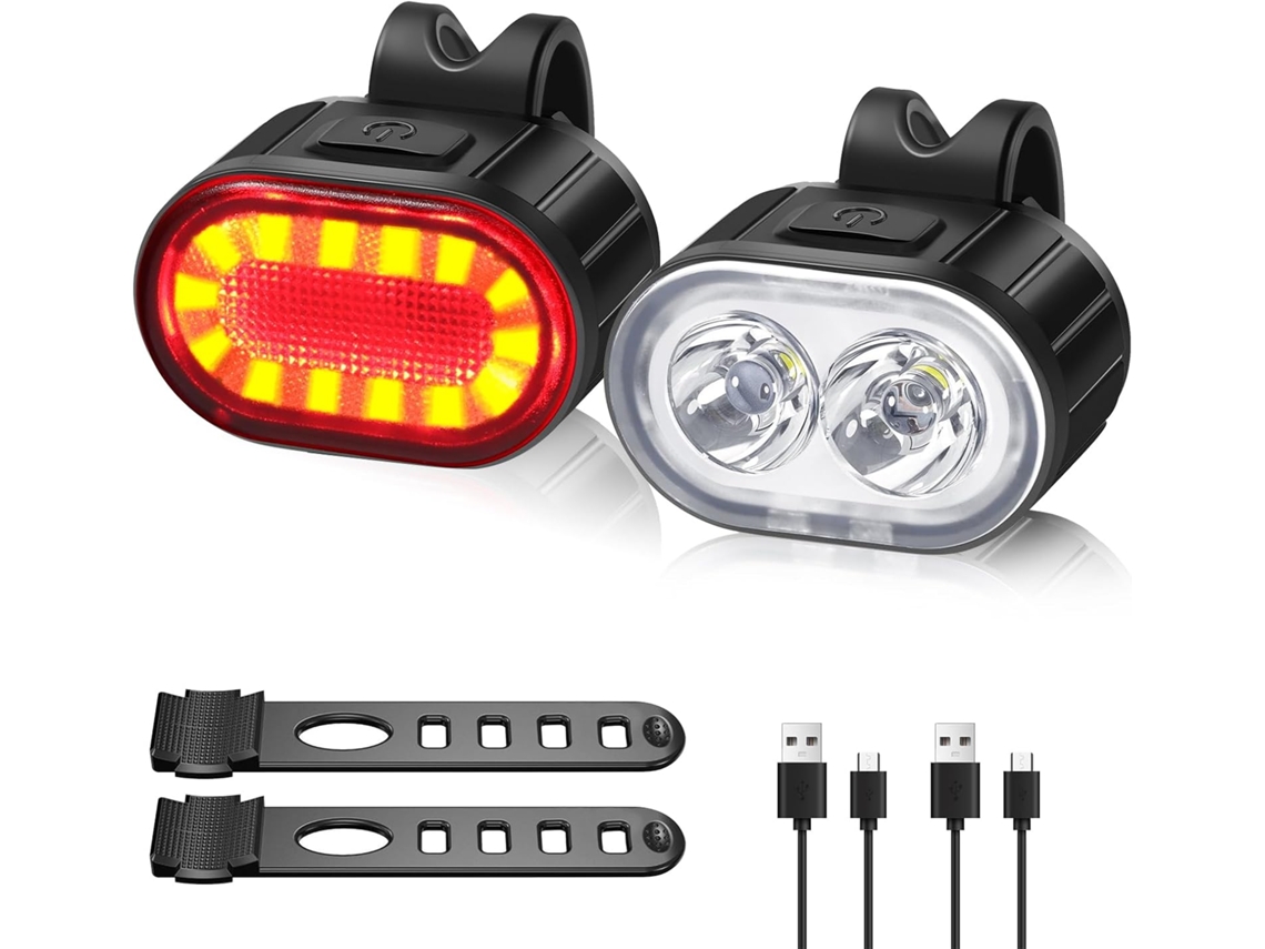 Set Luces Led Usb Bici Delantera/trasera, 4/6 Modos, Ipx5, 10-12h, Para Mtb/bicicleta/patinete