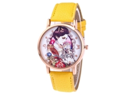 Reloj De Cuarzo Con Correa De Cuero Pu Moda Dial Redondo Unisex Amarillo