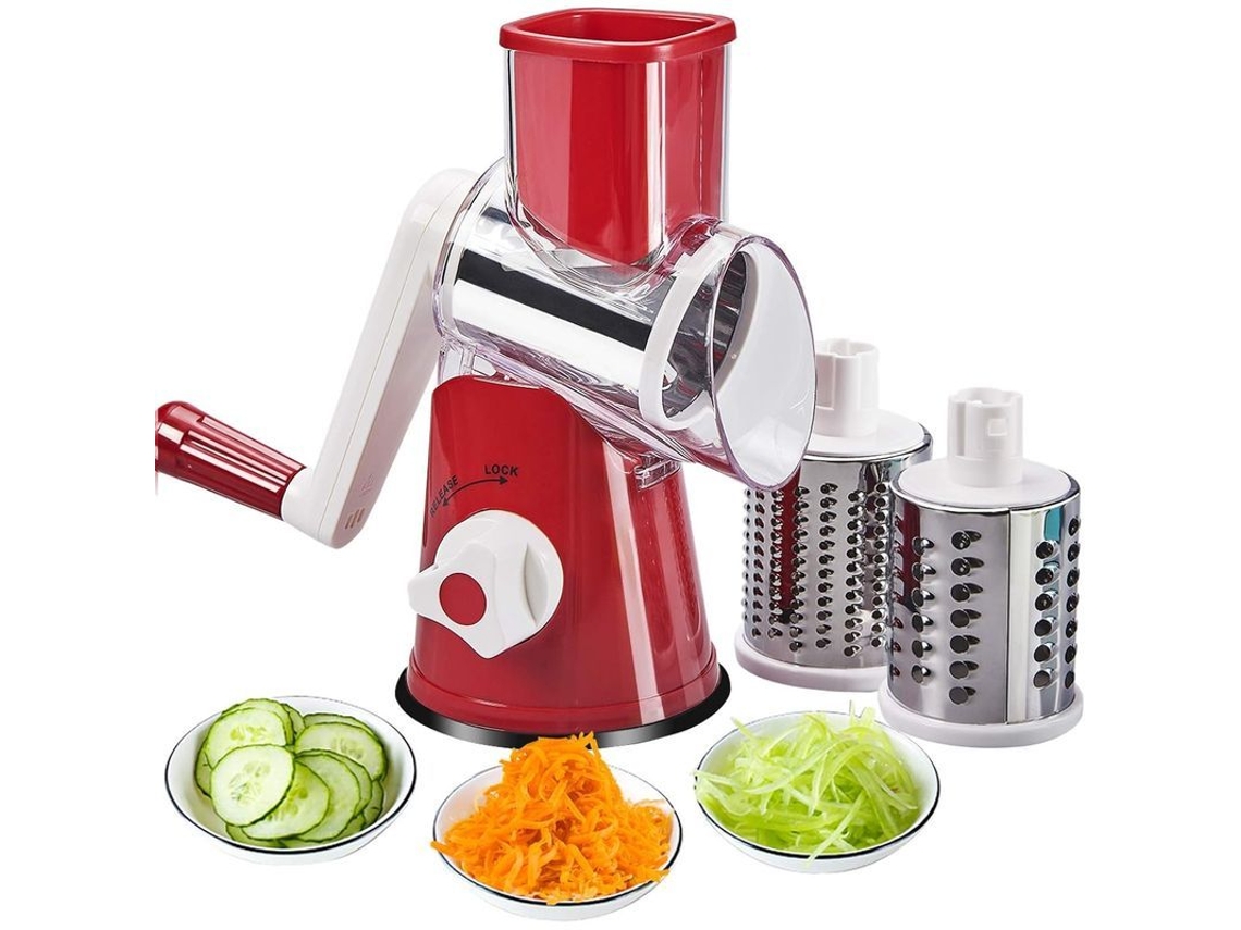 Rallador Manual Giratorio Con 2 Cuchillas De Acero Inoxidable Para Verduras Y Queso, Rallador De Mandolina Rojo 2025