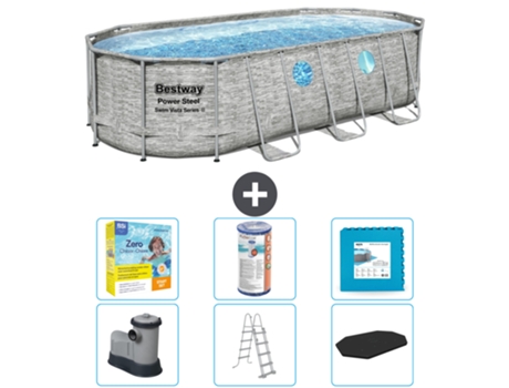 Piscina BESTWAY Oval Power Steel Swim Vista - Estampado Piedra - 549 x 274 x 122 - Incluye Bomba - Escalera - Cobertor Accesorios CB34