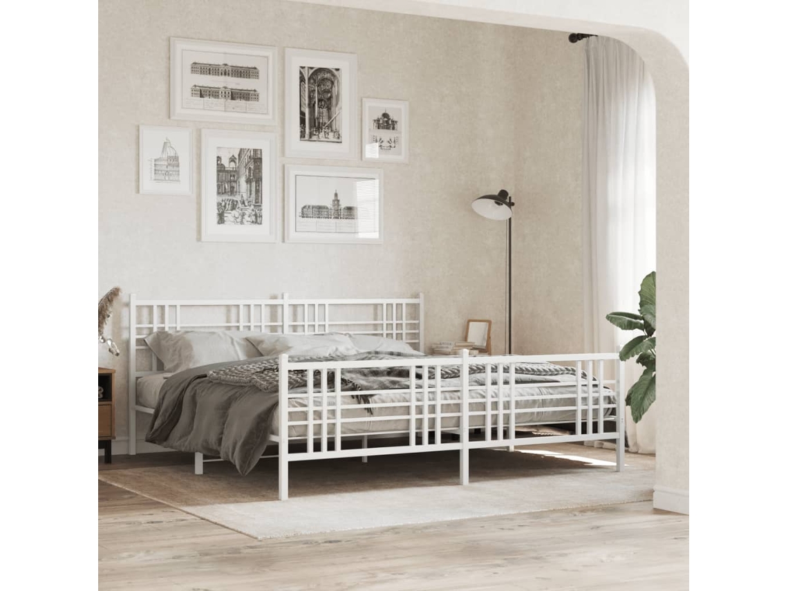 Estructura Cama Sin Colchón Con Estribo Metal Blanco 183x213 Cm