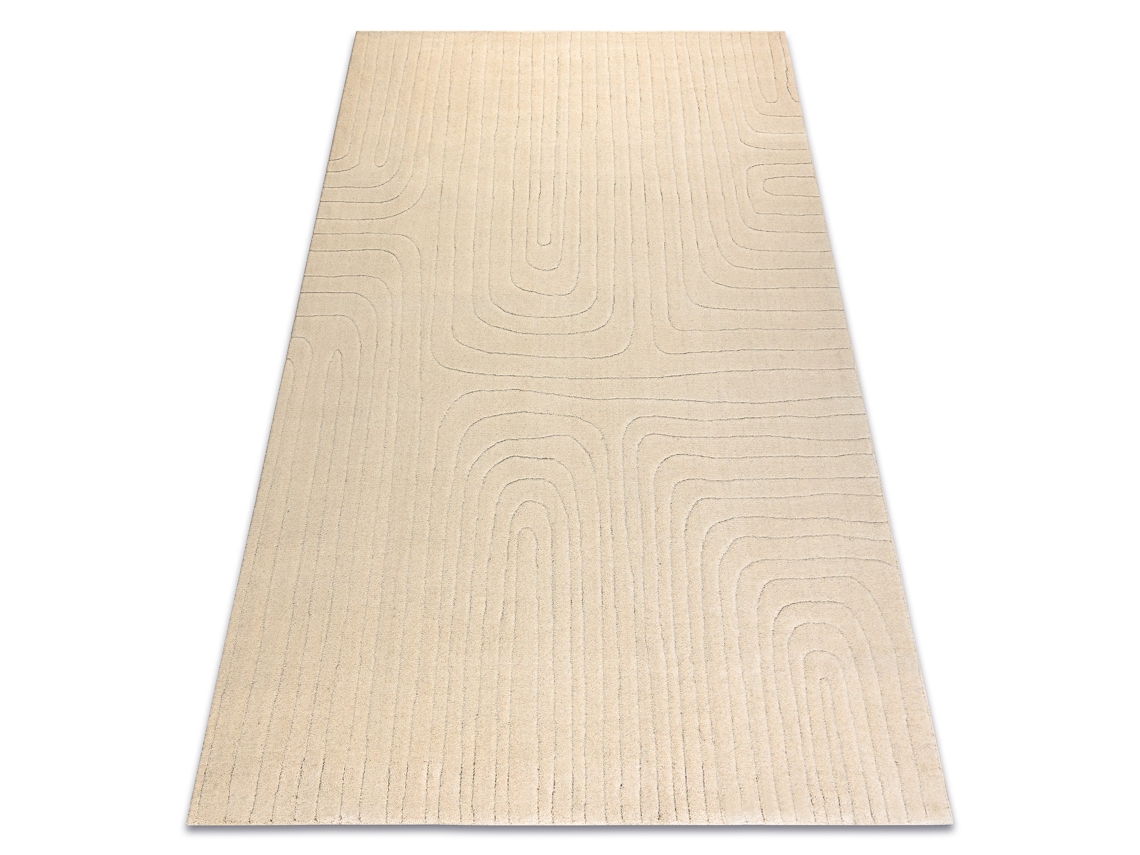 Alfombra De Lana Textura 488.05.la100 Osta - Pauta, Marco Geométrico Estructural Crema