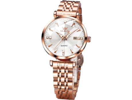 VEANXIN Reloj luminoso impermeable con diamantes de oro rosa para mujer(blanco)