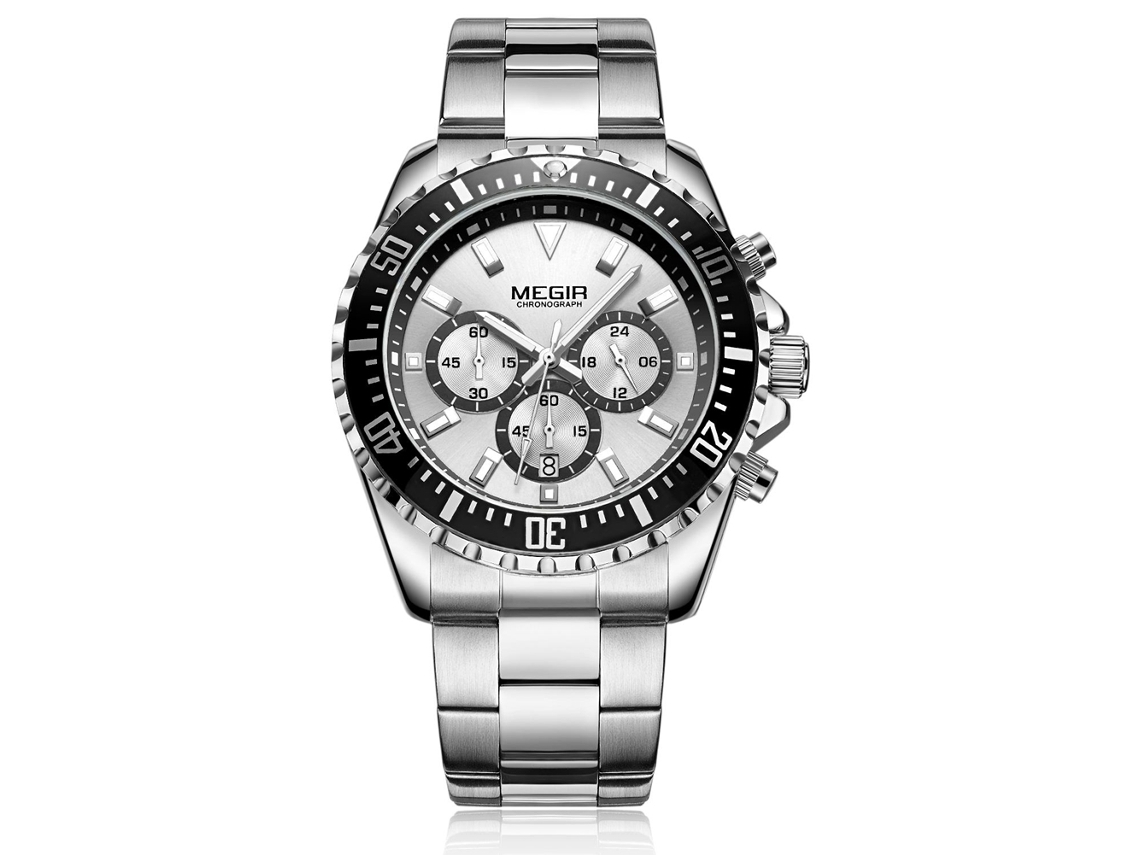Reloj De Pulsera Analógico De Cuarzo Para Hombres Megir Con Correa De Acero (blanco Plata)