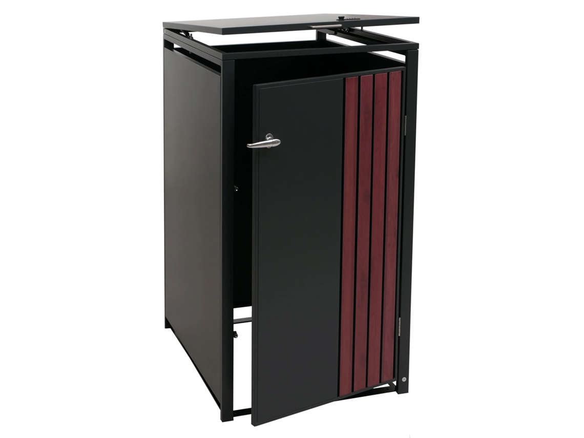 Abri Pour Poubelle Coffre Pour Poubelle Avec Couvercle 122 X 68 X 84 Cm En Métal Antracita Aspecto Bois Foncé 04_0009353