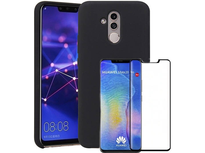 Kit Carcasa y Protector Cristal 5D Huawei Mate 20 Lite Silicone Negro