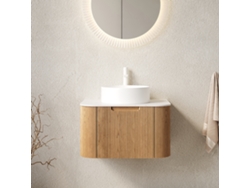 Mueble De Lavabo Dina 61 Cm De Pared Con Lavabo Blanco, Armario Curvo En Madera Natural