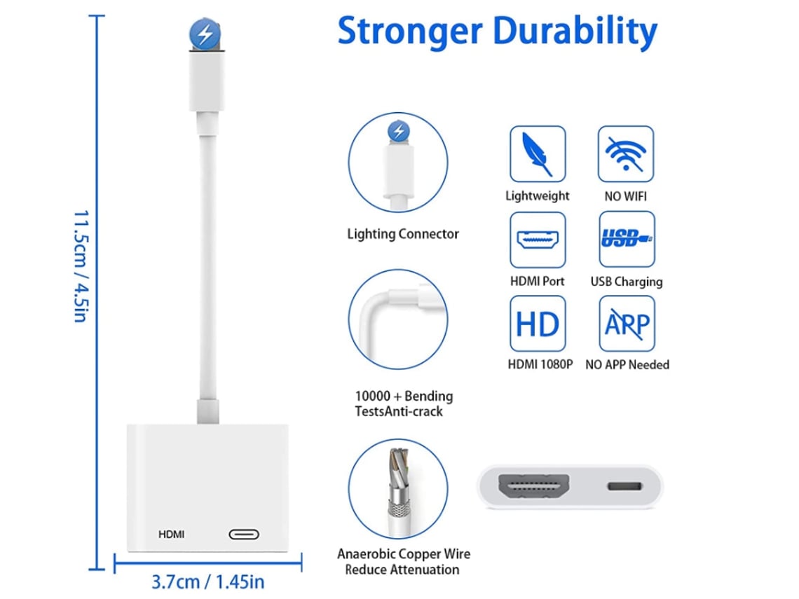 Adaptador Lightning a HDMI certificado Apple MFi Plug Play adaptador de iPhone a HDMI 1080P convertidor de pantalla blanco BISBISOUS Worten.es