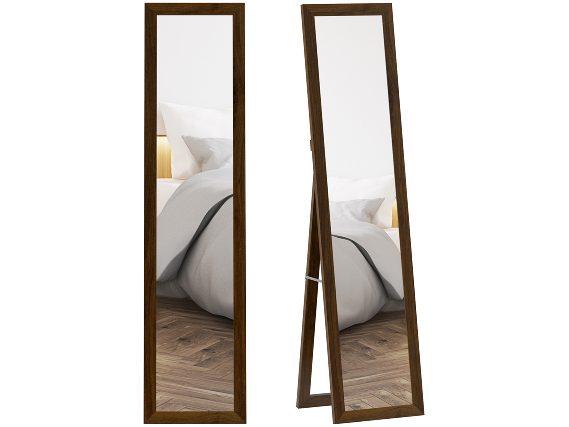 Espelho Corpo Inteiro 157x37 Cm Moldura Mdf Mesa Inclinado Pendurar Nogueira