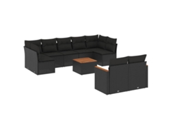 Conjunto de 10 sofás de jardín con cojines, mimbre, negro, EXCLUSIVO DE LA CASA