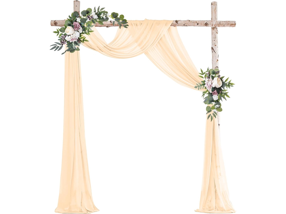 Velo De Chiffón - Cortina Colgante Para Boda - Para Arcos - Decoración De Ceremonias - 75cmx600cm - Champaña