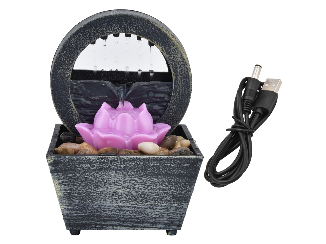 Fuente De Agua Plástico Usb 3 V Con Forma Flor, Luz Led Y Piedras Para Decorar La Mesa Oficina O El