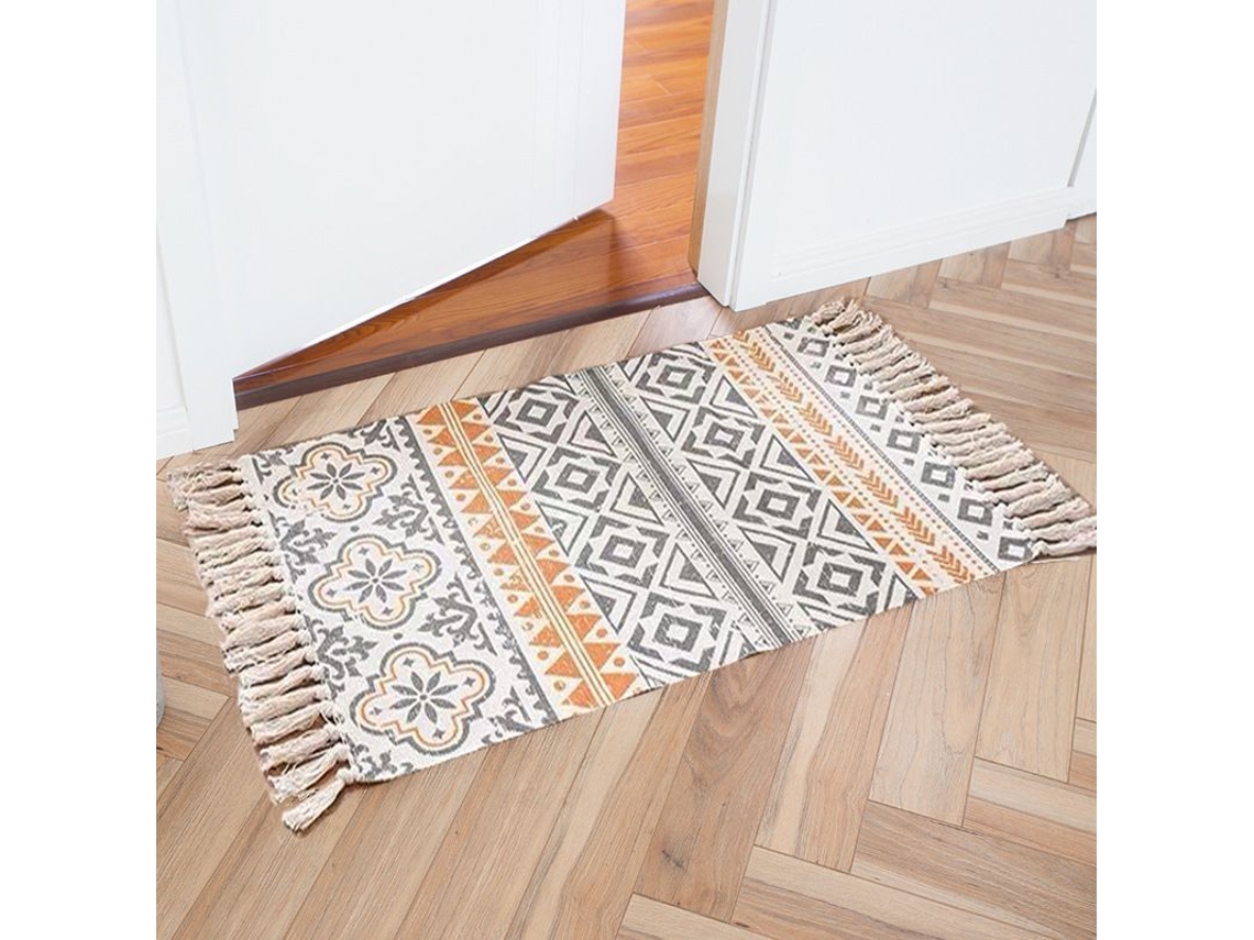 2026-alfombra De Baño Boho Linjou, Alfombra Geométrica Moderna, Tejida De Algodón Con Borlas Lavable A Máquina 2x3 Ft