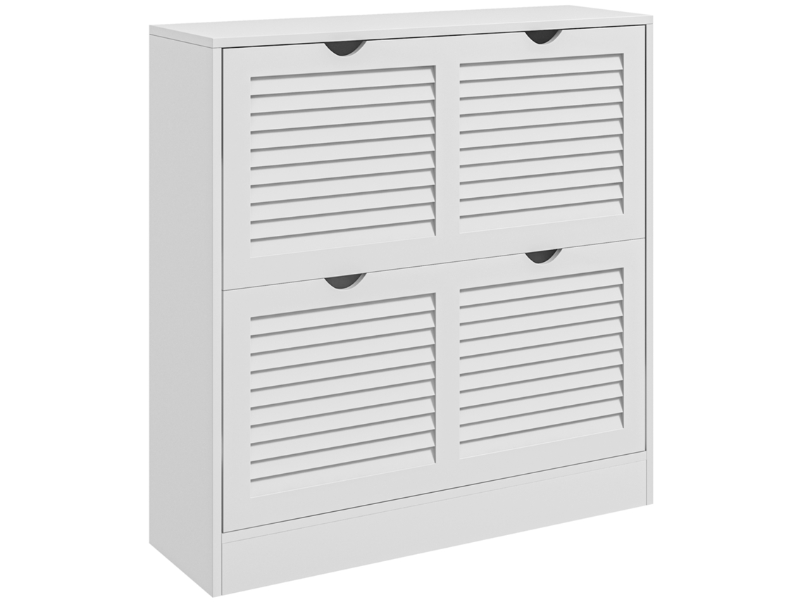 Zapatero Blanco De Entrada Con 2 Cajones, Con Capacidad Para 16 Pares De Zapatos.