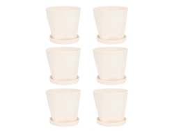 6 Macetas De Plástico Para Plantas Pequeñas Con Bandejas, Ligeras, Versátiles, Blancas Y Crema.