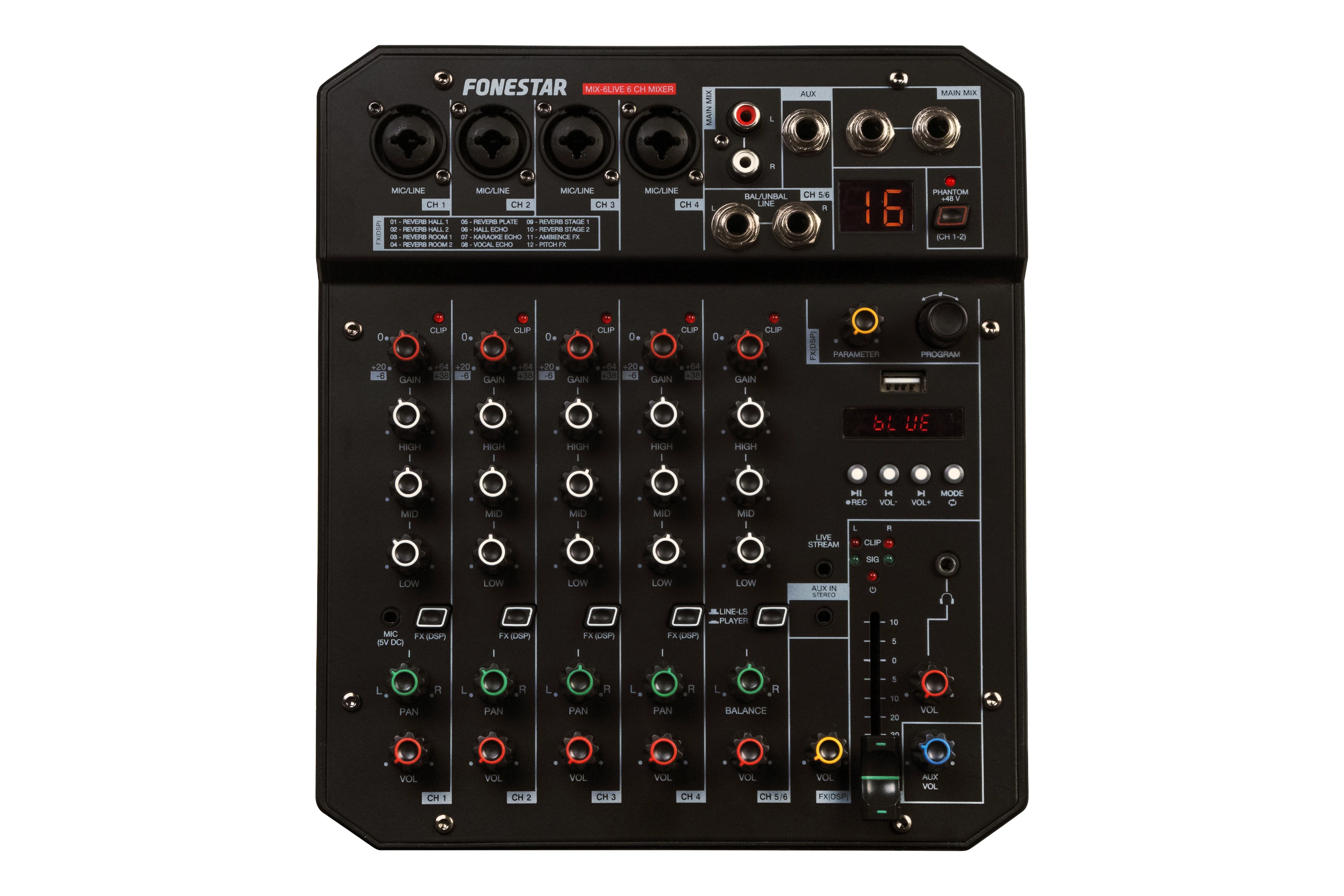 Mesa de Mezclas FONESTAR con Bluetooth/USB MIX-6LIVE  