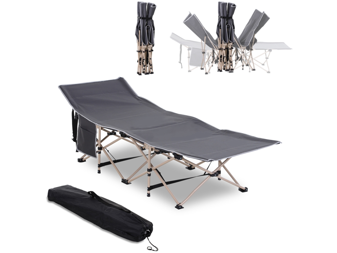 Cama Plegable De Camping Con Bolsa De Acero, Color Gris Oxford, 190x68x52cm