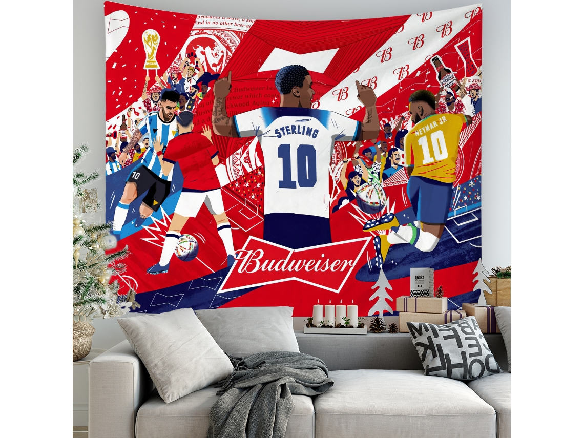 Tapiz Pared Estrellas Fútbol Sterling Neymar Messi Budweiser, Tapiz Decorativo 180x230cm Decoración Salón Fiesta Copa Mundial