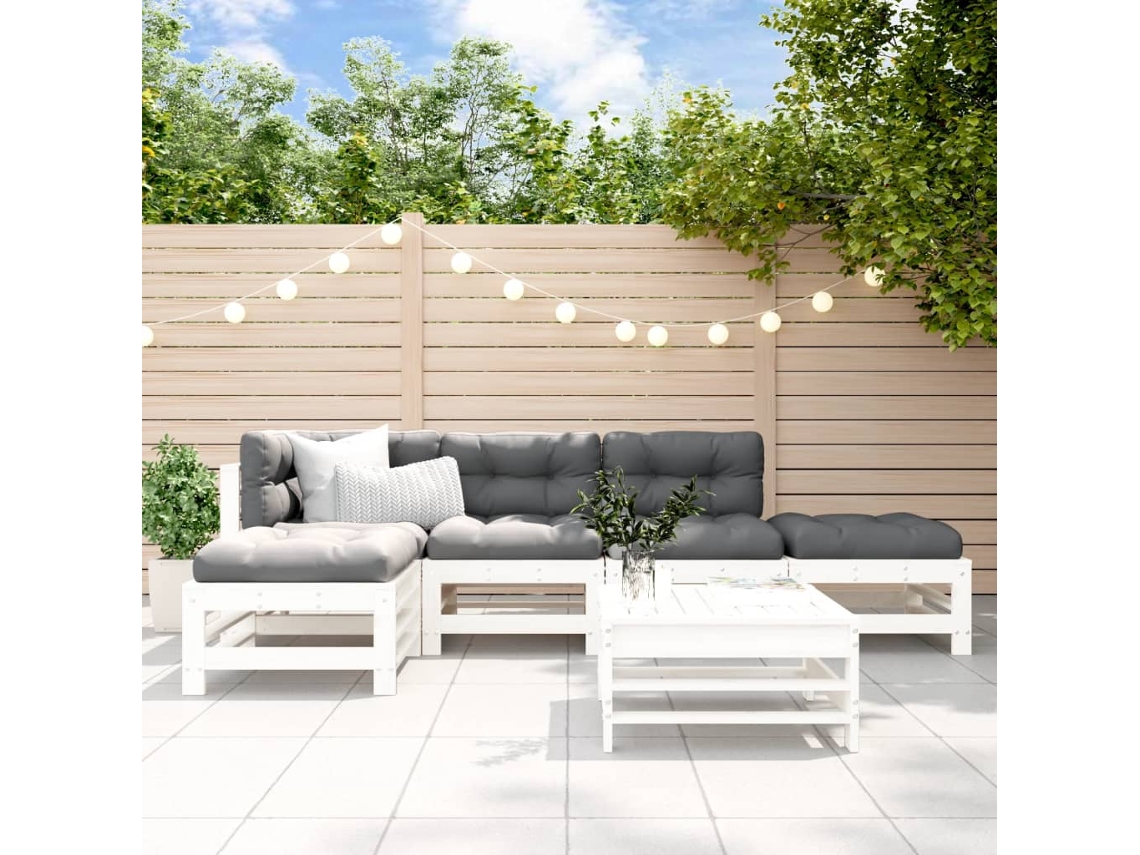 Conjunto de salón de jardín de 6 piezas de pino macizo blanco Dkd Home Decor