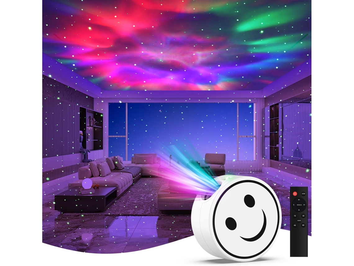 Proyector de estrellas con temporizador remoto, luz nocturna para dormitorio infantil, 17 modos de iluminación (blanco)