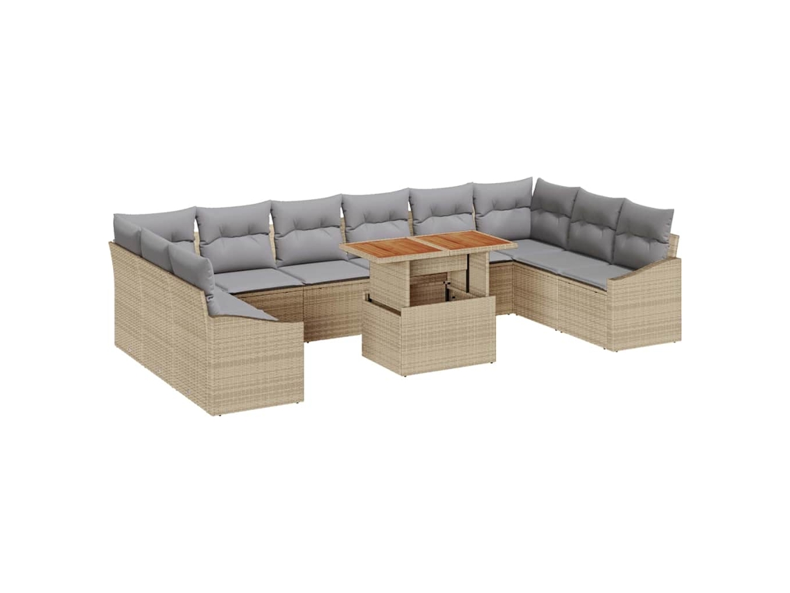 Maison Exclusive - Juego de comedor de jardín con cojines, 11 piezas, beige y gris