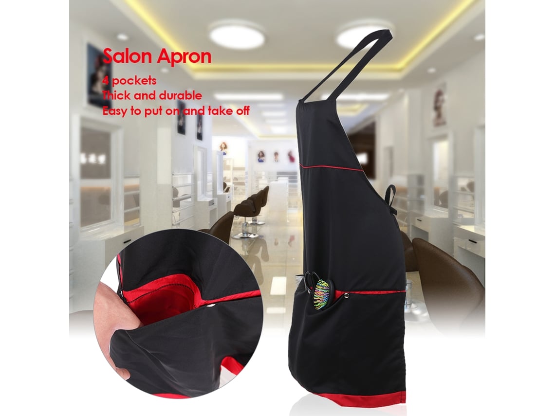 Avental De Salão De Beleza Capa De Cabeleireiro Para Corte E Tintura Impermeável Com 4 Bolsos Preto