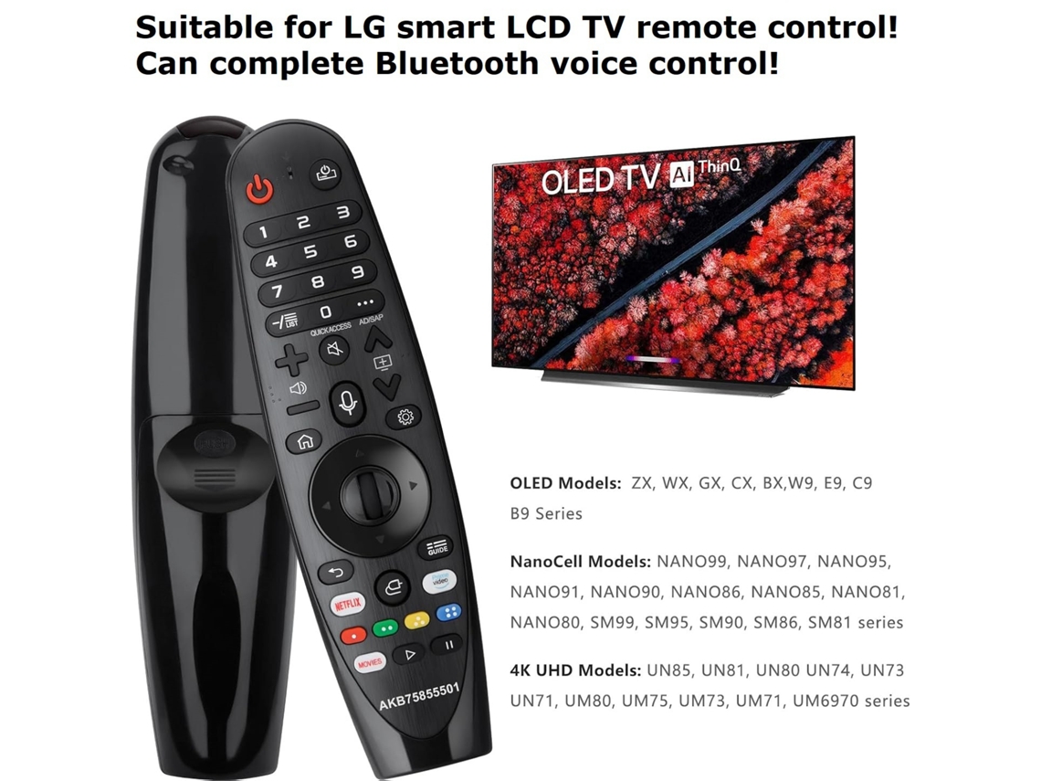 Mando a distancia Bluetooth con control por voz AN-MR20GA AKB75855501 para televisores inteligentes LG OLED NanoCell 4K, compatible con Google Assistant y Alexa.