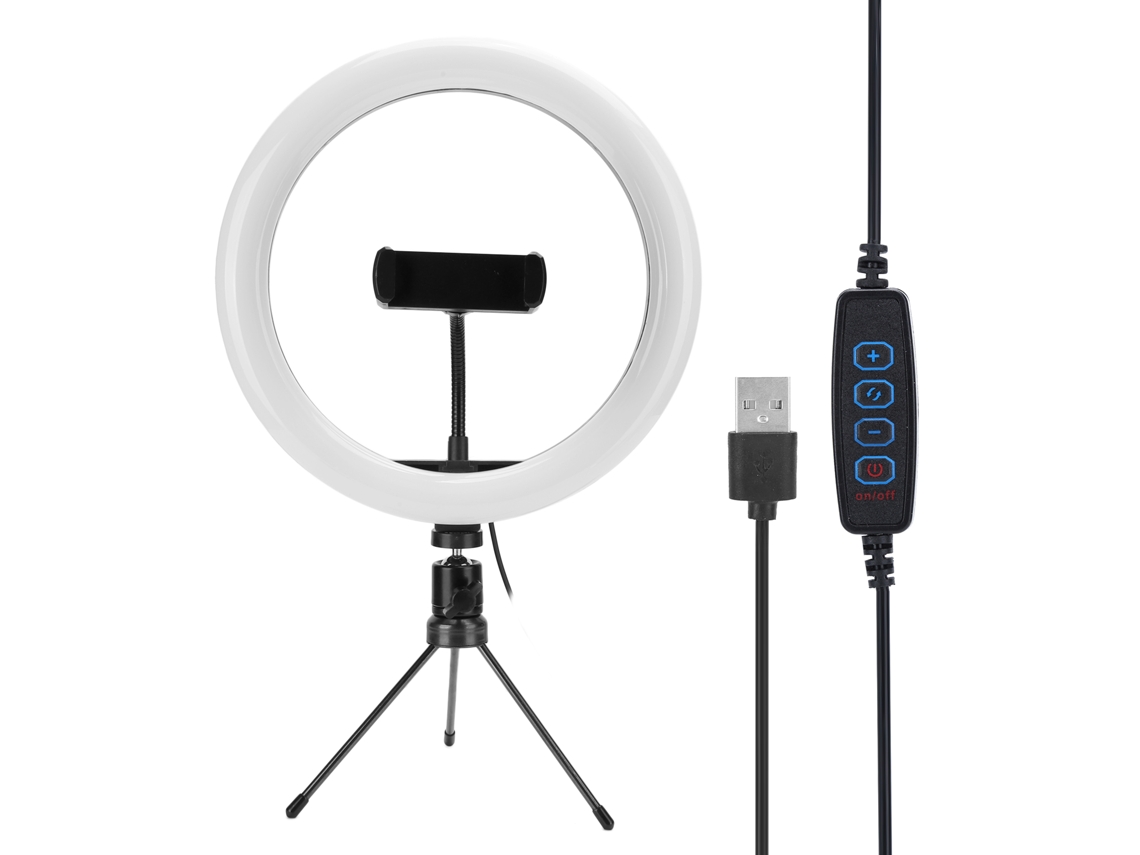 Anillo de luz LED de relleno Yhl de 10 pulgadas con soporte USB triangular para transmisiones en vivo.