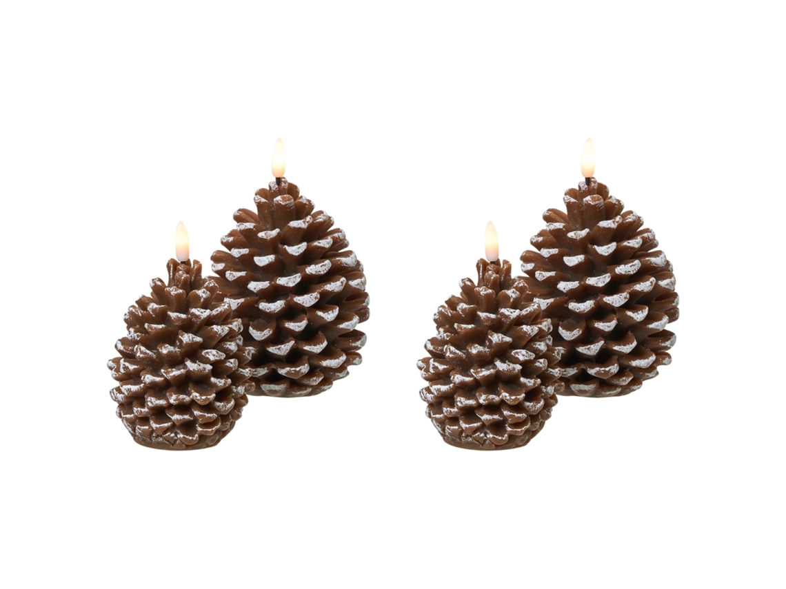 Conjunto De Velas Led Decorativas Em Forma De Pinhas Beliani Ivresse De Parafina Castanho 8x8x12