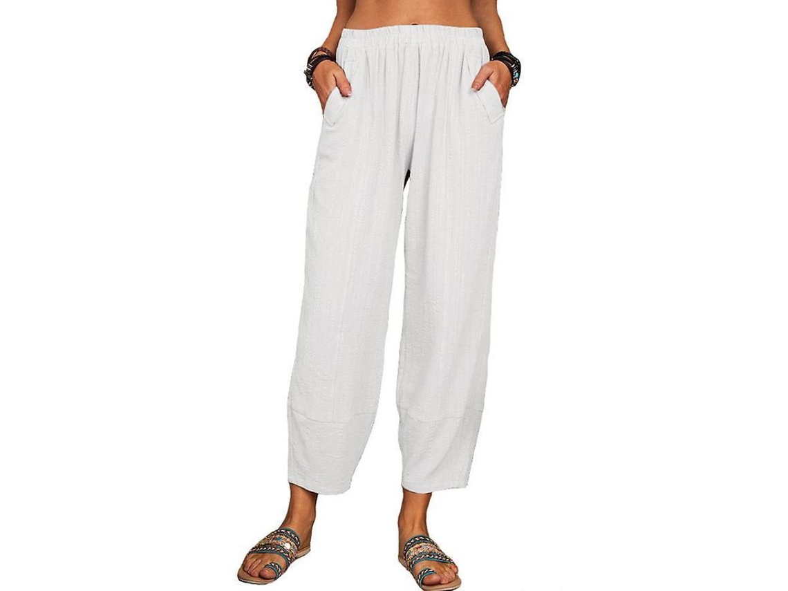Pantalones casuales de mujer de pierna recta, modelo 2026, con cintura elástica, corte holgado, en mezcla de algodón.
