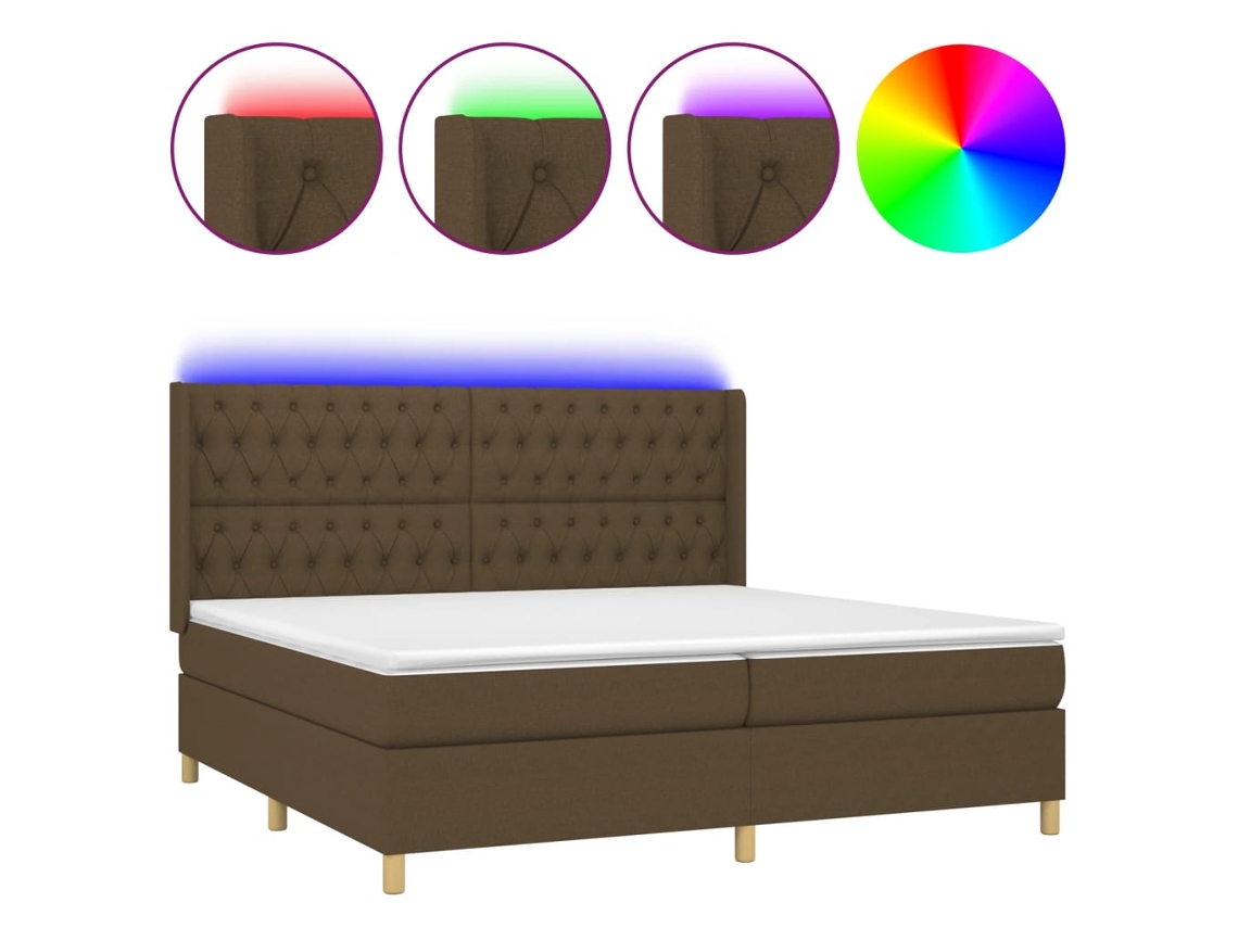 Maison Exclusive - Cama Box Spring Colchón Luces Led Tela Marrón Oscuro 200x200 Cm