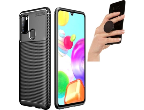 Carcasa y Popsocket Samsung A21S Rugged Carbon Negro