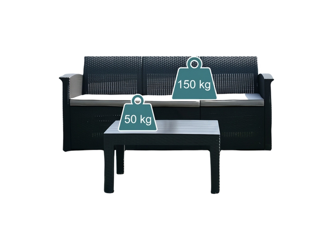 Relaxdays Conjunto De Jardim 4 Peças Em Rattan Sintético Para 5 Pessoas: Sofá 3 Lugares, 2 Poltronas E Mesa