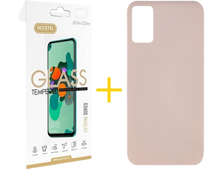 Funda y Protector de Vidrio Samsung Galaxy A41 ACCETEL Silicona Líquida Rosa Crema