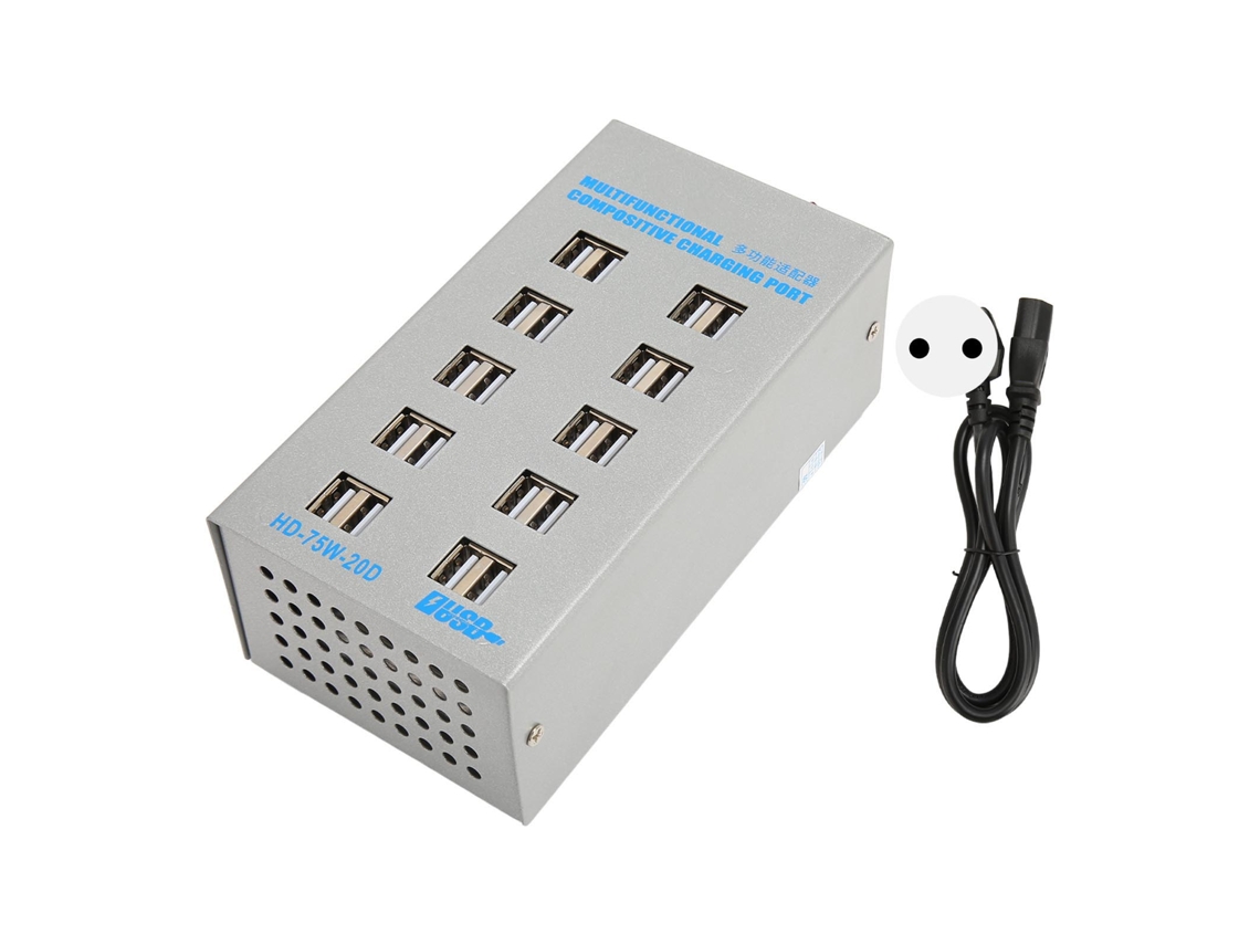 Estación De Carga Usb De 75 W Con 20 Puertos, Concentrador Multicargador Con Protección De Circuito Y Enchufe Europeo.