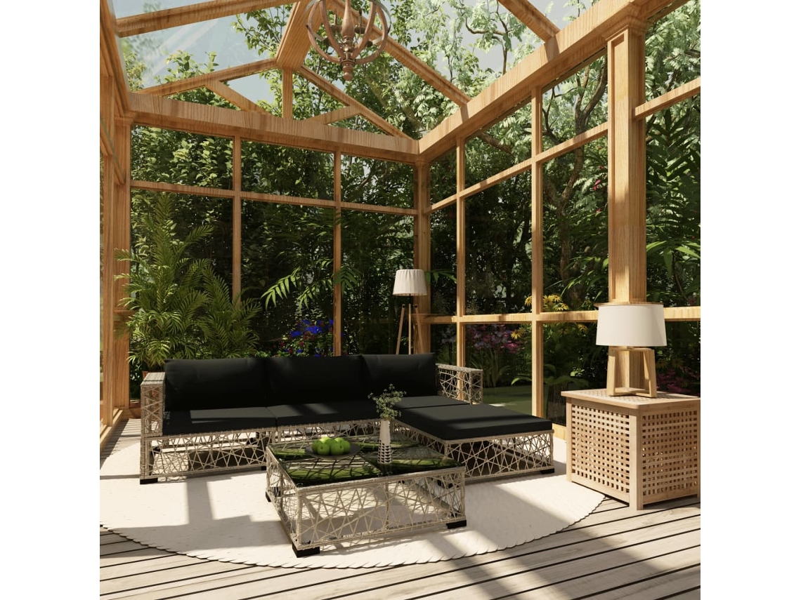 Conjunto de jardín de 5 piezas DKD Home Decor con cojines de mimbre gris