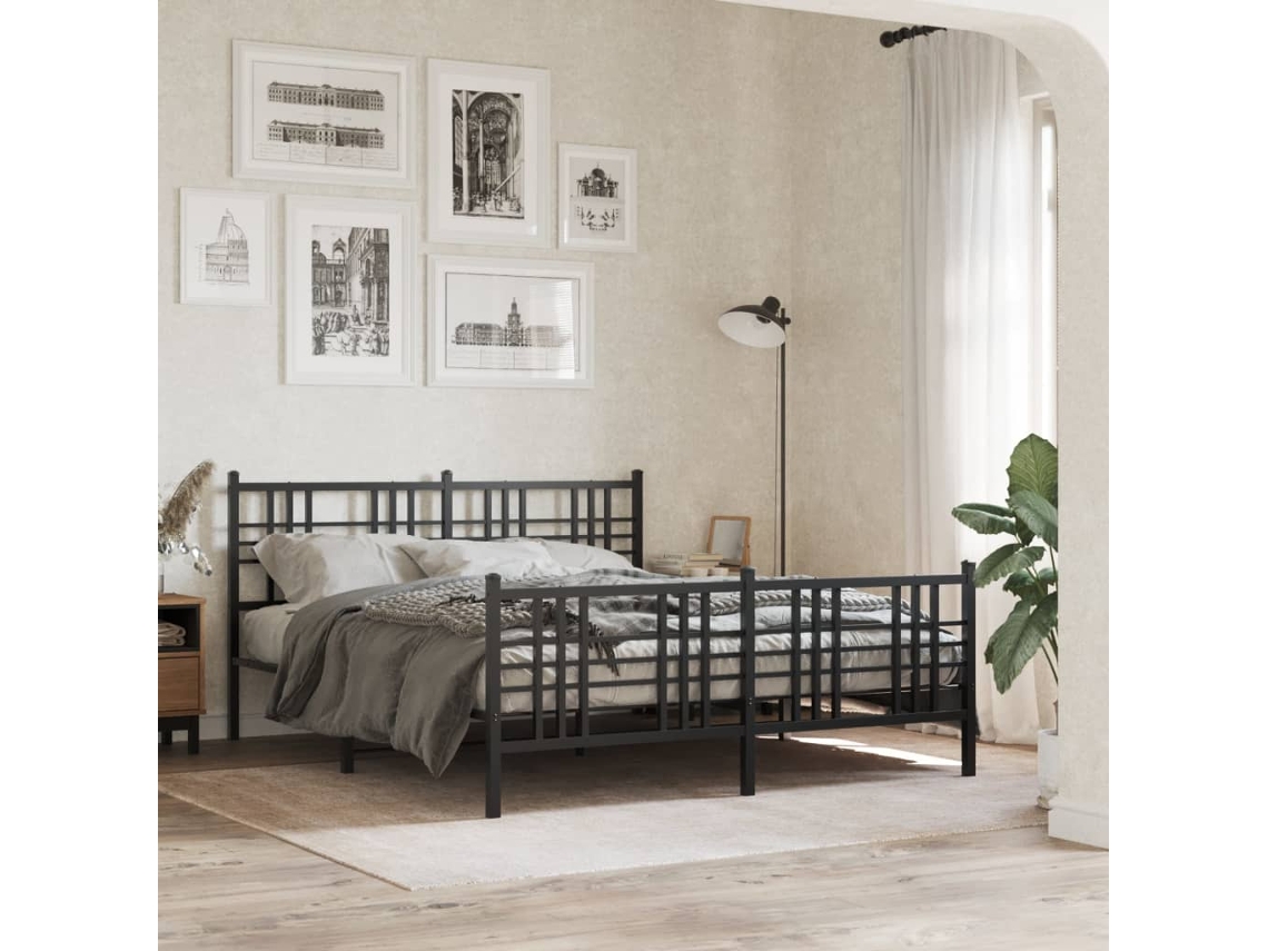 Estructura Cama Sin Colchón Con Estribo Metal Negro 150x200 Cm