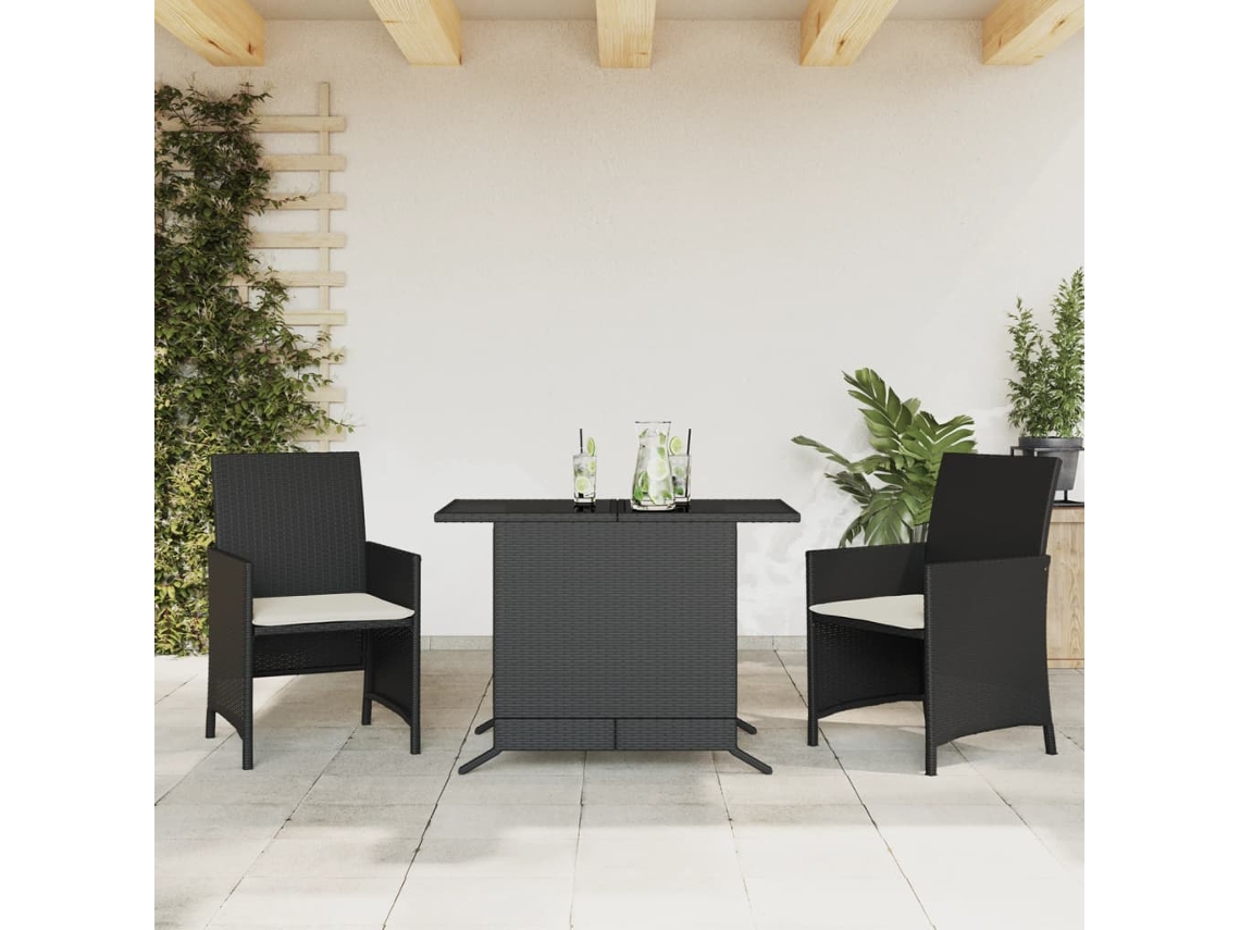 Conjunto de bistró de 3 piezas con cojines en mimbre sintético negro de Dkd Home Decor