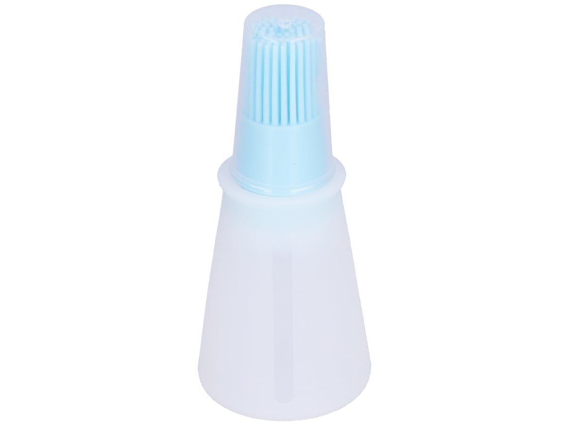 Cepillo de silicona para botellas de aceite, multifuncional, para salsa de barbacoa, con tapa transparente, herramienta de cocina, color azul
