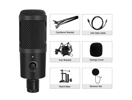 Microfone usb de metal condensador gravação d80 mic com suporte[b]