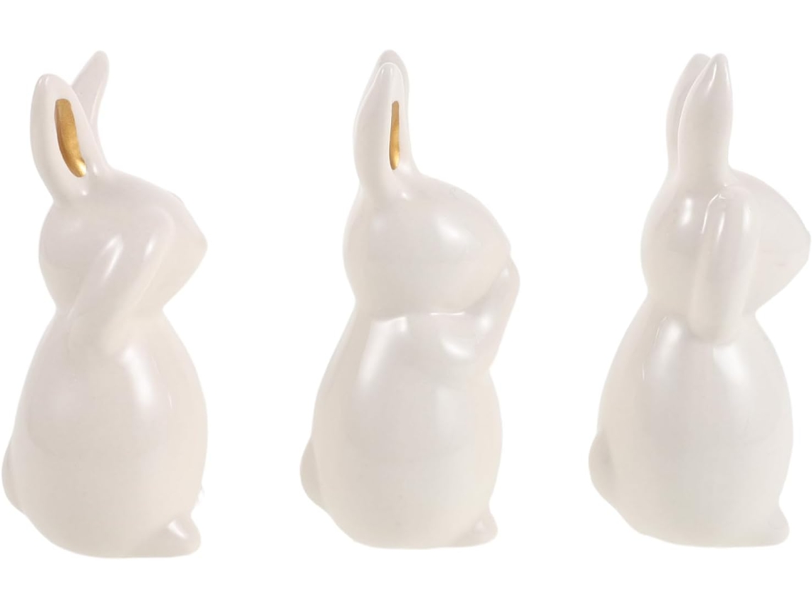 Figuras De Conejos En Miniatura, Elegante Decoración De Cerámica Blanca Resistente A Los Arañazos.