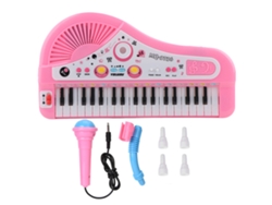Piano Elétrico Infantil 37 Teclas Com Microfone Brinquedo Educativo Musical Rosa