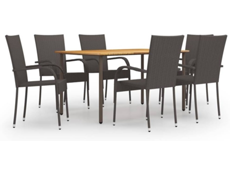 Conjunto 7 de muebles de comedor de jardín VIDAXL de ratán marrón