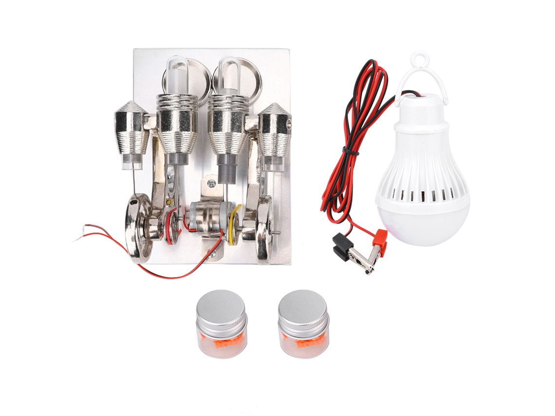 Motor Stirling en miniatura con 4 cilindros y generador de aire caliente