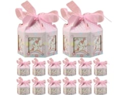 Cajas De Papel Con Lazo Rosa Para Recuerdos De Boda, Paquete De 20