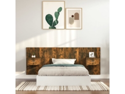 Cabecero De Cama Con Mesitas Madera Contrachapada Roble Ahumado