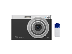Cámara digital Halinuia 4K con zoom óptico de 8x y pantalla de 2,88 pulgadas (negra + lector + limpiaparabrisas)
