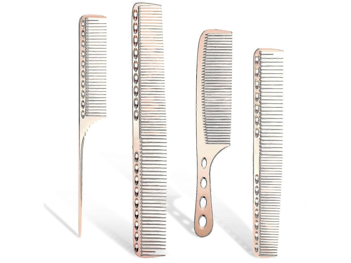 Juego de peines de aluminio para el cabello - 4 peines metálicos para cabello largo y corto (plateados)