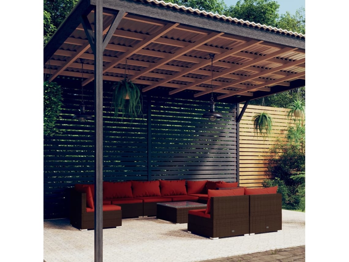 Conjunto de jardín de 10 piezas con cojines de mimbre marrón de DKD Home Decor
